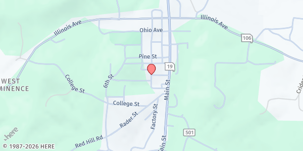 Map showing Eminence Pantry at 103 Vine St, Eminence, MO