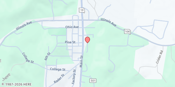 Map showing SeniorAge - Eminence Senior Center at 108 Grey Jones Dr., Eminence, MO