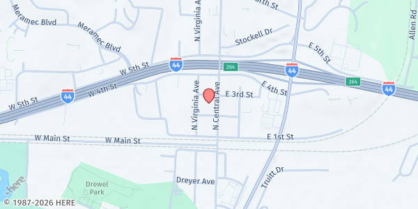 Map showing The River at Eureka Food Pantry at 215 N. Central Ave., Eureka, MO