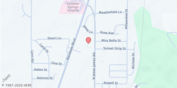 Map showing Meet The Need Assistance Center at 1302 N Jesse James Rd, Excelsior Springs, MO