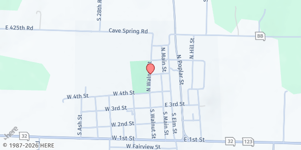 Map showing Fair Play School at 301 North Walnut Street, Fair Play, MO