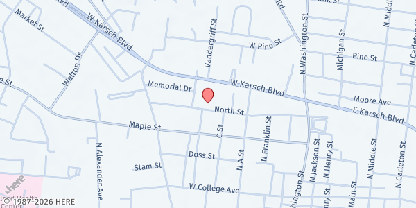 Map showing Mum's Cafe - Memorial UMC at 425 North St., Farmington, MO