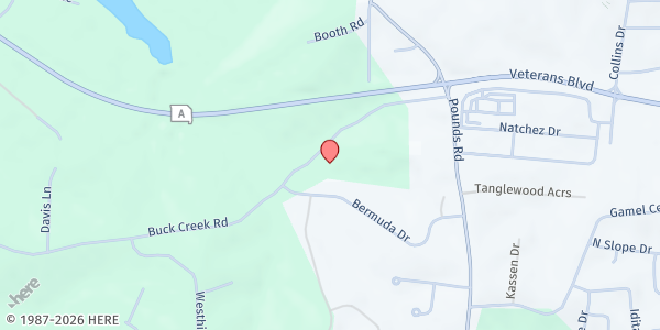 Map showing Living Faith Ministries Food Pantry at 2170 Buck Creek Rd., Festus, MO