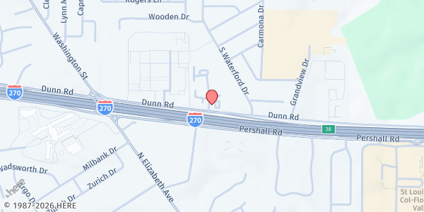 Map showing Food on the Move - Florissant at 1496 Stonebury Ct., Florissant, MO