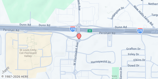 Map showing Helping Hands Food Pantry at 3156 Pershall Unit 152, Florissant, MO