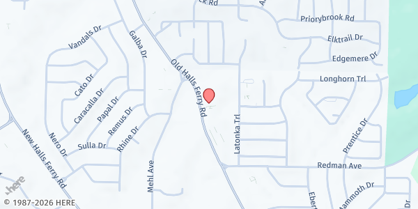 Map showing Ward Chapel AME Church at 11410 Old Halls Ferry Rd., Florissant, MO