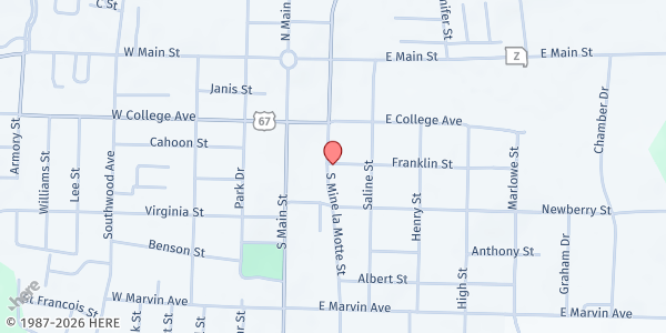 Map showing Compassion Cafe at 205 Franklin, Fredericktown, MO