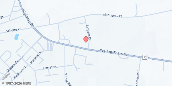 Map showing Faith Family - Food Pantry at 600 Sargent Dr, Fredericktown, MO