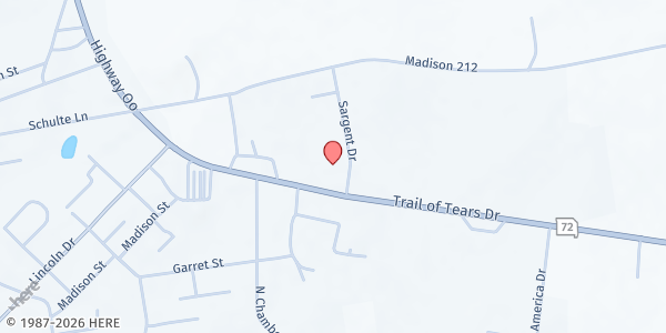 Map showing FAITH FAMILY WORSHIP CENTER at 600 Sargent Drive, Fredericktown, MO