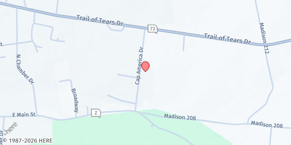 Map showing Harvest of Hope Food Pantry at 12 Cap America Dr., Fredericktown, MO