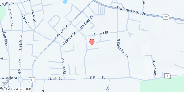 Map showing Madison County Senior Center at 107 Spruce St., Fredericktown, MO