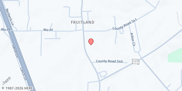 Map showing Fruitland Community Church at 6040 Highway 61 North, Fruitland, MO