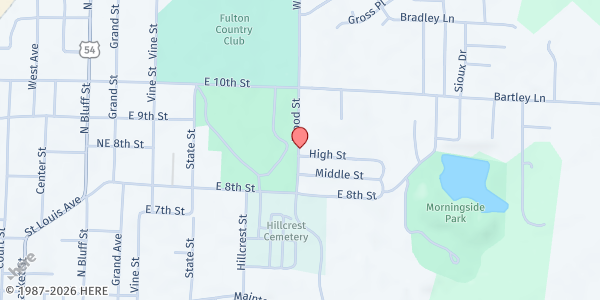 Map showing Bush Elementary at 908 Wood St., Fulton, MO