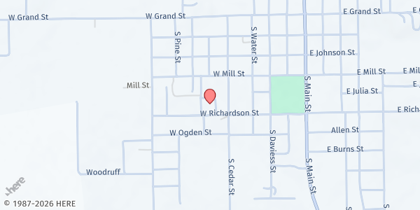 Map showing First Baptist Church of Gallatin at 511 W. Richardson St., Gallatin, MO