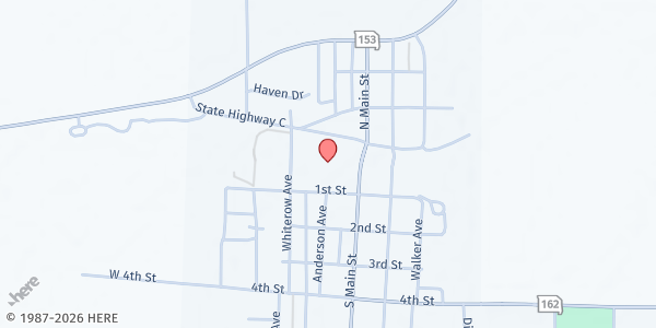 Map showing Bootheel Cultural & Performance Arts (The Garden Shed) at 110 N. Main St., Gideon, MO