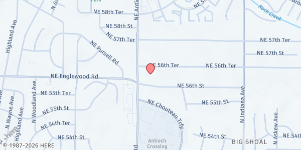 Map showing Northland Shepherd's Center - Gladstone at 5601 NE Antioch Rd. #12, Gladstone, MO