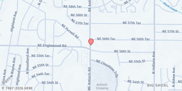 Map showing Northland Shepherds Center at 5601 NE Antioch Road Suite 12, Gladstone, MO