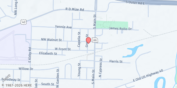 Map showing CSL-Grain Valley TEFAP at 513 Gregg Street, Grain Valley, MO