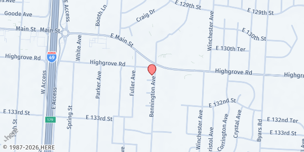 Map showing Coronation Of Our Lady at 13000 Bennington, Grandview, MO