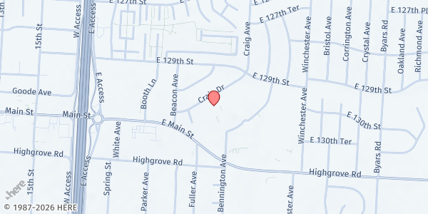 Map showing Coronation of Our Lady Parish at 13000 Bennington Ave, Grandview, MO
