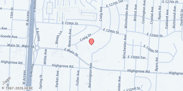 Map showing Coronation of Our Lady Parish Food Pantry at 13000 Bennington Ave., Grandview, MO