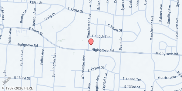 Map showing Greater Faith World Outreach Ministry Inc. at 13031 Winchester Ave, Grandview, MO