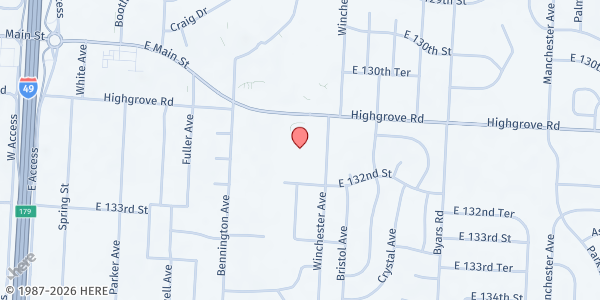 Map showing Kairos Church - Hope Rocks Pantry at 2217 Highgrove Rd, Grandview, MO