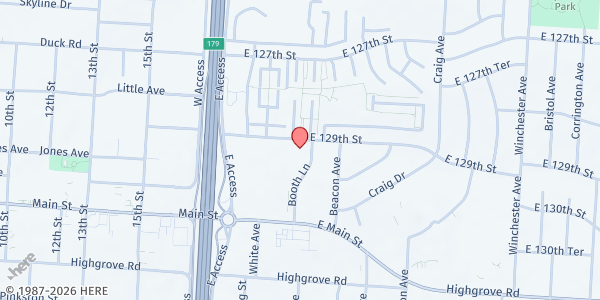 Map showing Salvation Army-Southland Corp. Food Pantry at 6111 E 129th Street, Grandview, MO