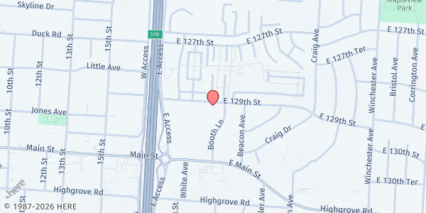 Map showing The Salvation Army - Southland - Booth Manor Residences at 6111 129th St, Grandview, MO