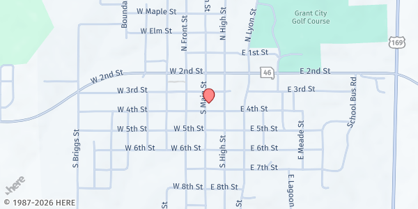 Map showing Mission Possible at 111 E. 2nd St., Grant City, MO