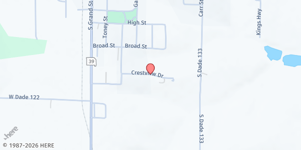 Map showing Dade County Neighborhood Center at 513 Crestview Dr, Greenfield, MO