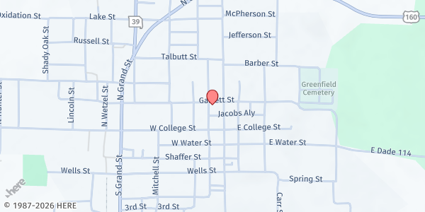 Map showing Dade County Senior Center at 58 N Allison Ave, Greenfield, MO