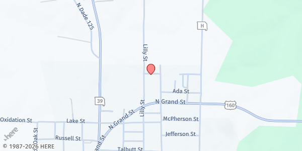 Map showing OACAC Distribution at Main Street Baptist Church at 513 Crestview Dr., Greenfield, MO