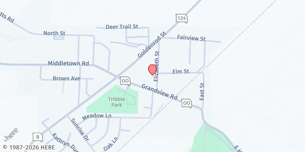 Map showing Hallsville Baptist Church at 115 Elizabeth St., Hallsville, MO