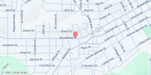 Map showing Harvest Outreach at 1530 Lyon Street, Hannibal, MO