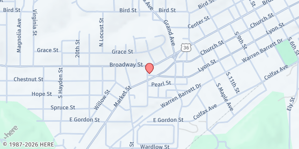 Map showing Harvest Outreach at 1530 Lyon Street, Hannibal, MO