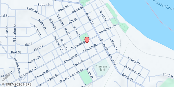 Map showing Harvest Outreach Ministries - Loaves and Fishes at 413 Broadway, Hannibal, MO