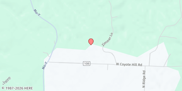 Map showing Coyote Hill Christian Children's Home at 9501 W. Coyote Hill Road, Harrisburg, MO