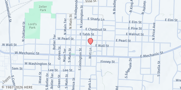 Map showing Cass County Rescue Mission at 304 E Wall St, Harrisonville, MO