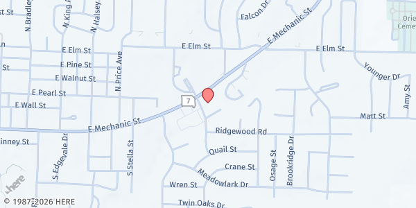 Map showing Cass County WIC - Harrisonville at 103 Oriole St, Harrisonville, MO