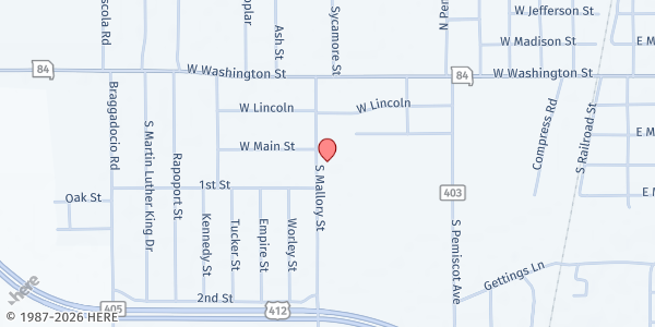 Map showing FAITH TEMPLE COMPLEX at 320 South Mallory, Hayti, MO