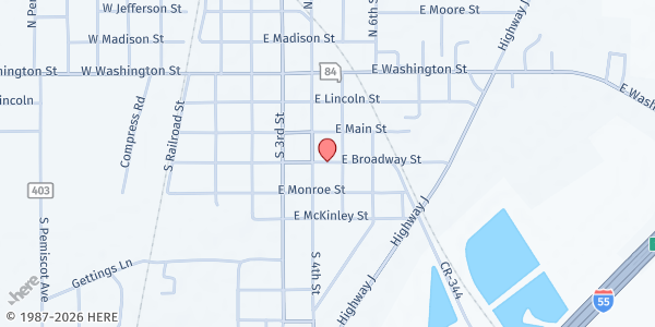 Map showing Word Outreach Ministries at 418 E. Broadway St., Hayti, MO