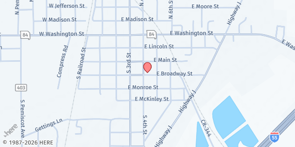 Map showing WORD OUTREACH MINISTRIES at 418 East Broadway, Hayti, MO