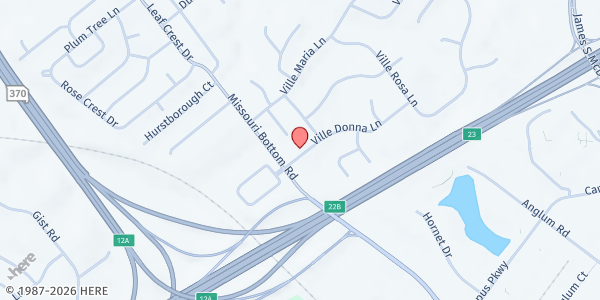 Map showing First Love Church STL at 12523 Missouri Bottom Rd, Hazelwood, MO