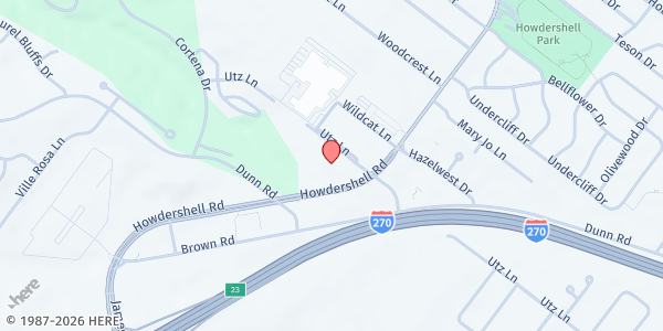 Map showing Hazelwood Baptist Church at 6161 Howdershell Rd, Hazelwood, MO