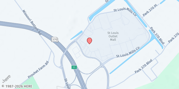 Map showing Hope Church Food Pantry at 5555 St Louis Mills Blvd. Ste 119, Hazelwood, MO