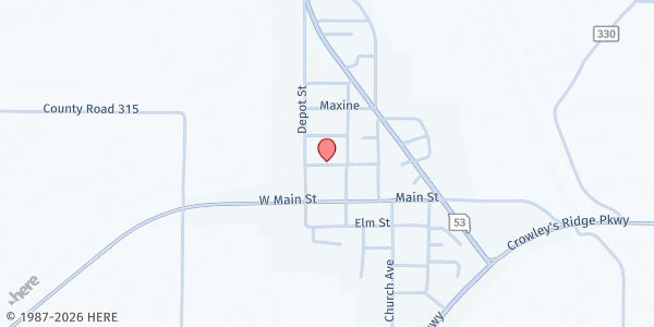 Map showing HOLCOMB ASSEMBLY OF GOD at 208 Washington, Holcomb, MO