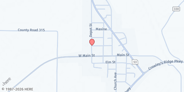 Map showing Holcomb Assembly of God at 205 Washington St., Holcomb, MO