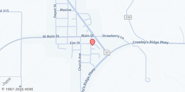 Map showing Open Door Church at 203 Elm Street, Holcomb, MO