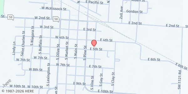 Map showing Holden Food Pantry at 404 S Vine Street, Holden, MO